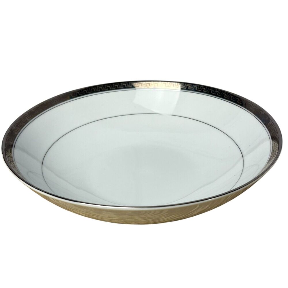 Vtg Mikasa Narumi Alton Greek Key Silver Trim Japan Round Serving Bowl Dish 9”